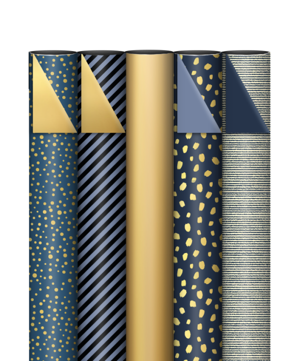 Cadeaupapier set Blauw Goud